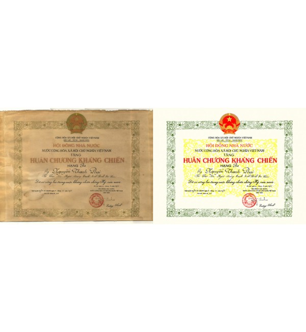 Phục hồi bằng khen cực khó giá 600.000, chưa khung.