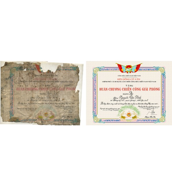 Phục hồi bằng khen cực khó giá 600.000, chưa khung.